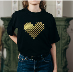 Golden Heart Printed Black T-Shirt - NW Custom